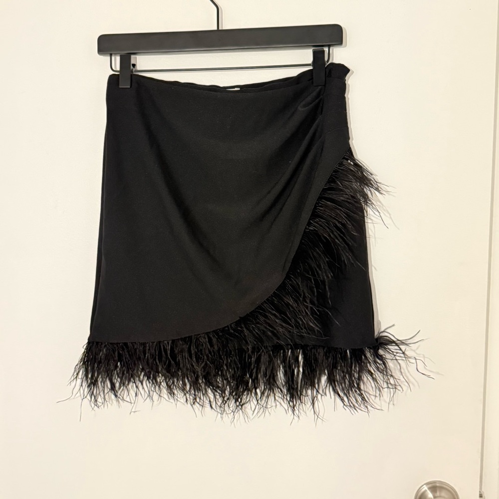 Chelsea & Violet Black Feather Trim Mini Skirt